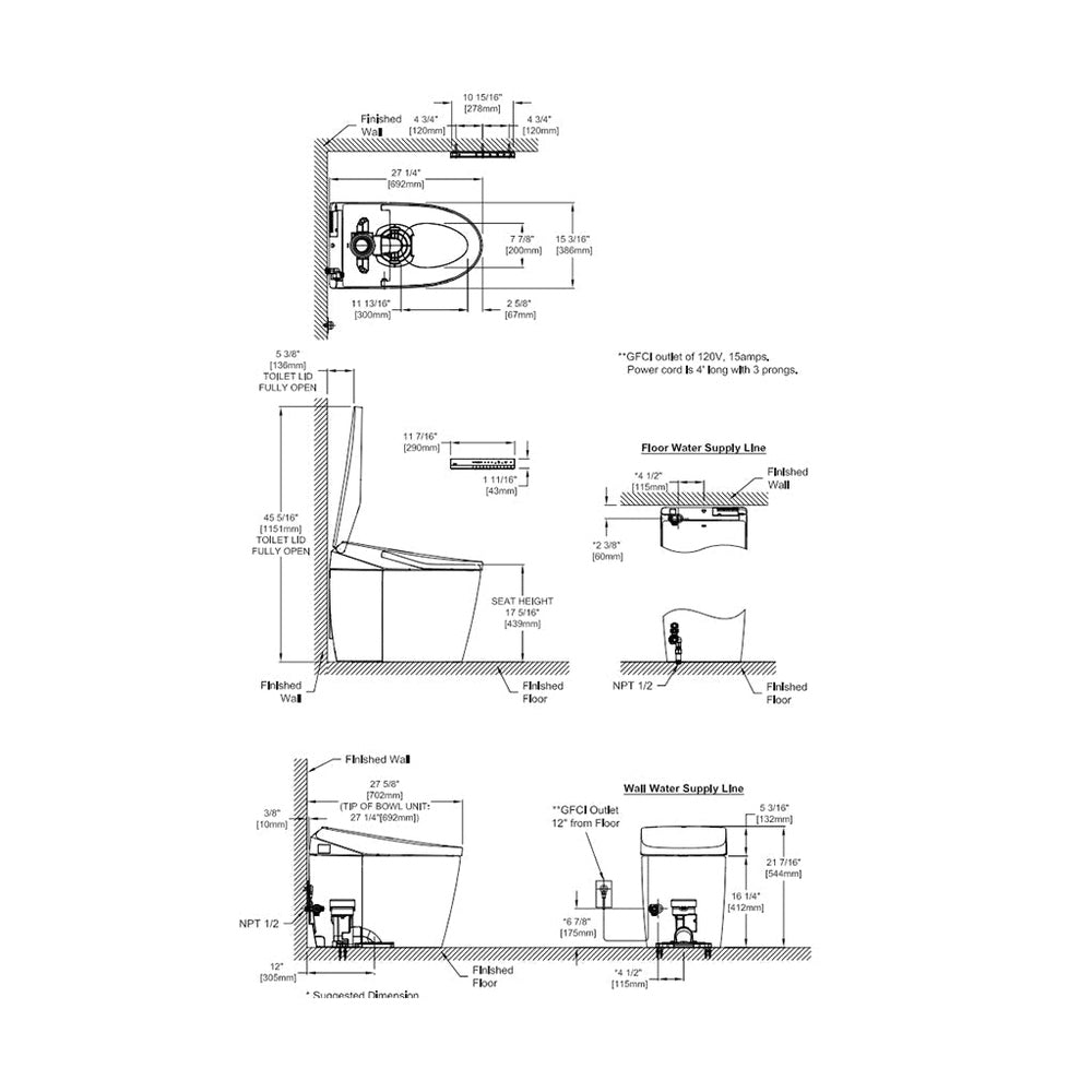 TOTO Neorest AS Electronic Toilet Bidet Combo, Elongated, Universal Height, Dual Flush, 1.0 and 0.8 GPF, Cotton White - MS8551CUMFG#01