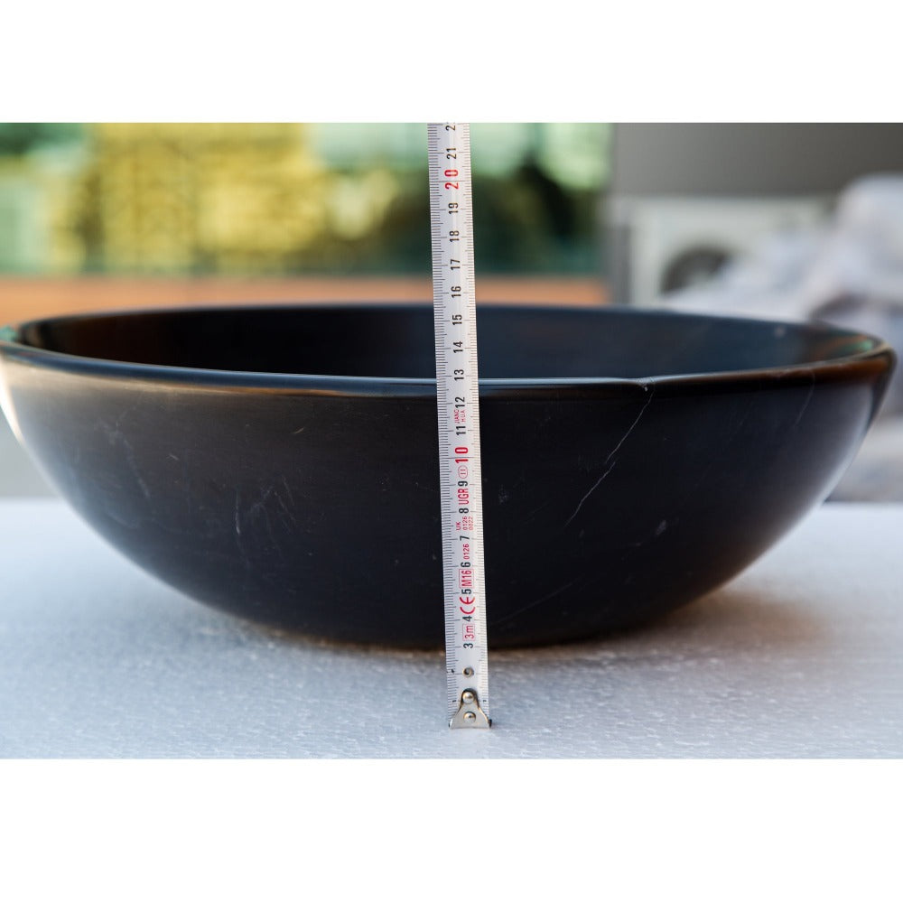 Black Natural Stone Marble Vessel Sink Semi-Polished 16x6 Inches