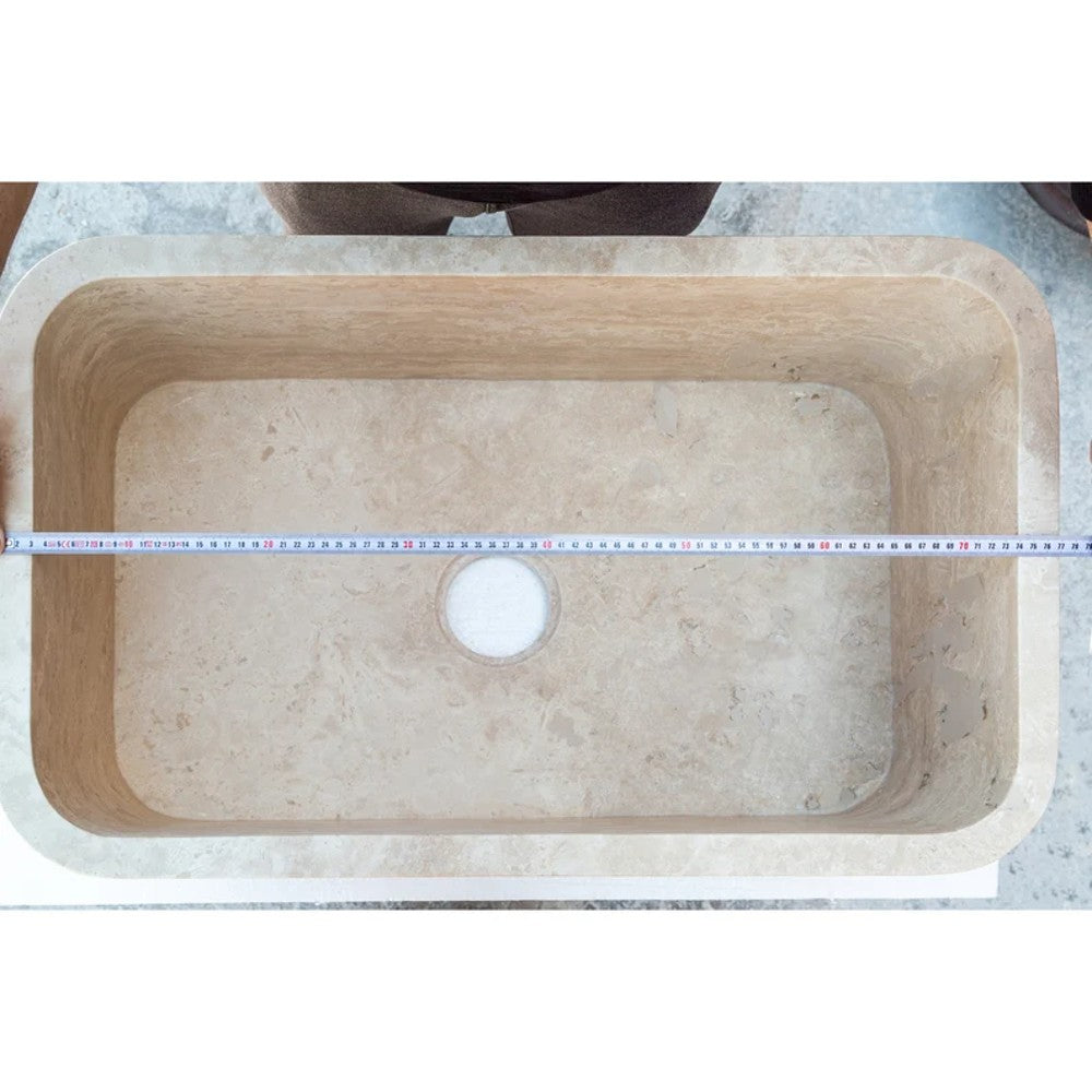 Travertine Light Rectangular Apron Farm Sink Hand Honed and Filled 18x30x10
