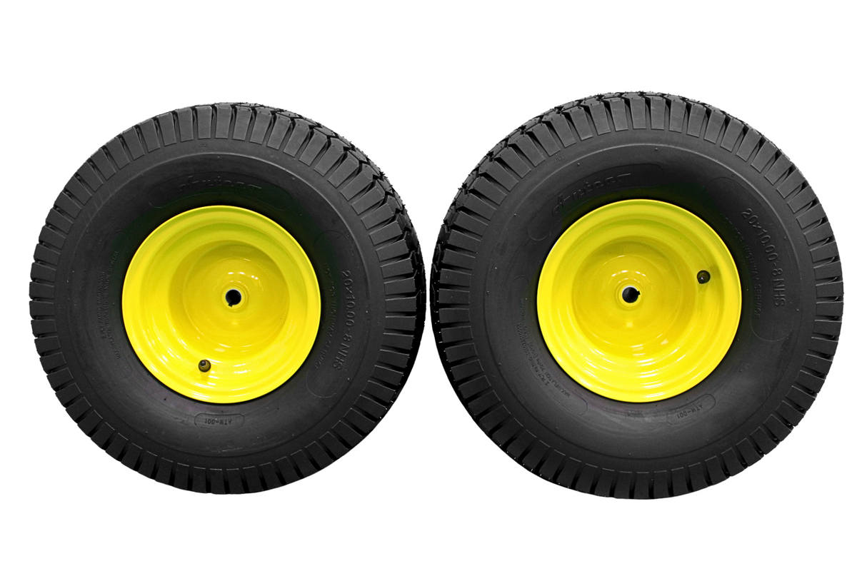 20x10.00-8 Tires with 8x7 John Deere Yellow Wheels 2 Ply for Lawn & Garden Mower Turf Tires (Set of 2)