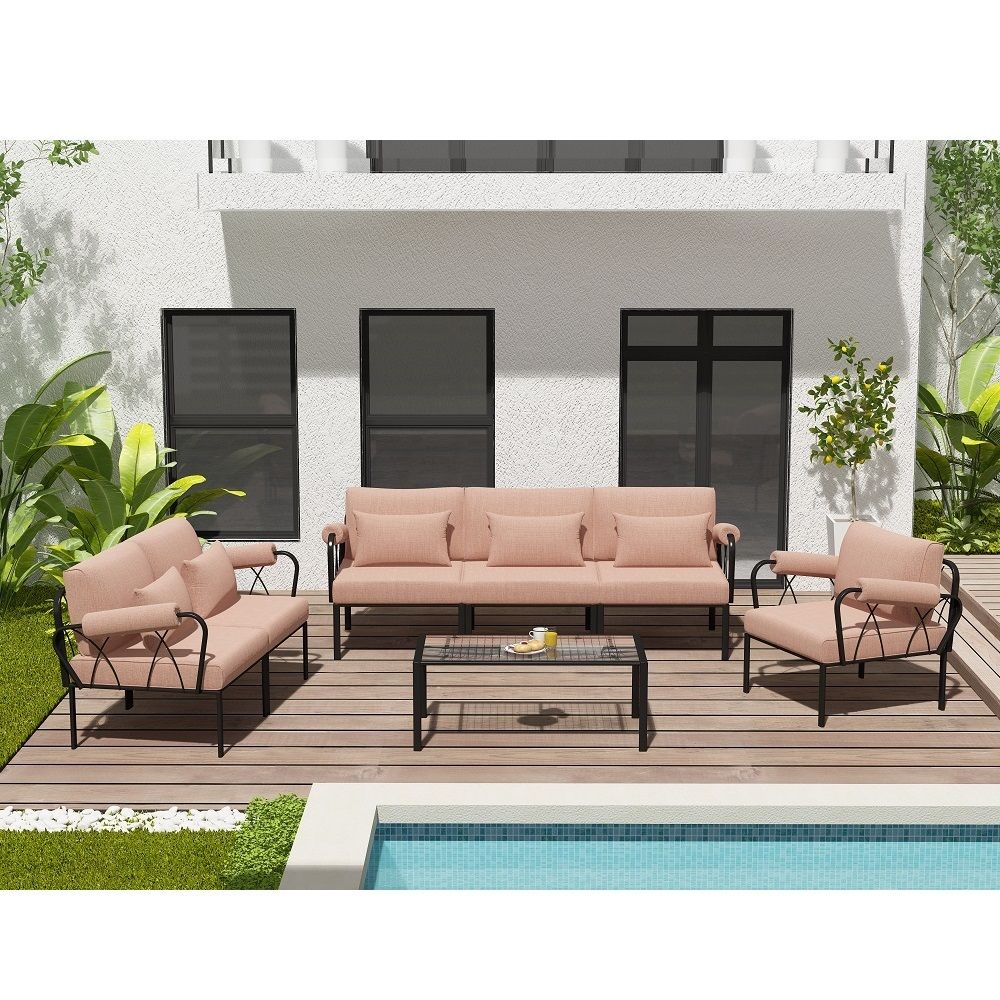 Rajni - Patio Armless Chair - Pink Fabric & Black