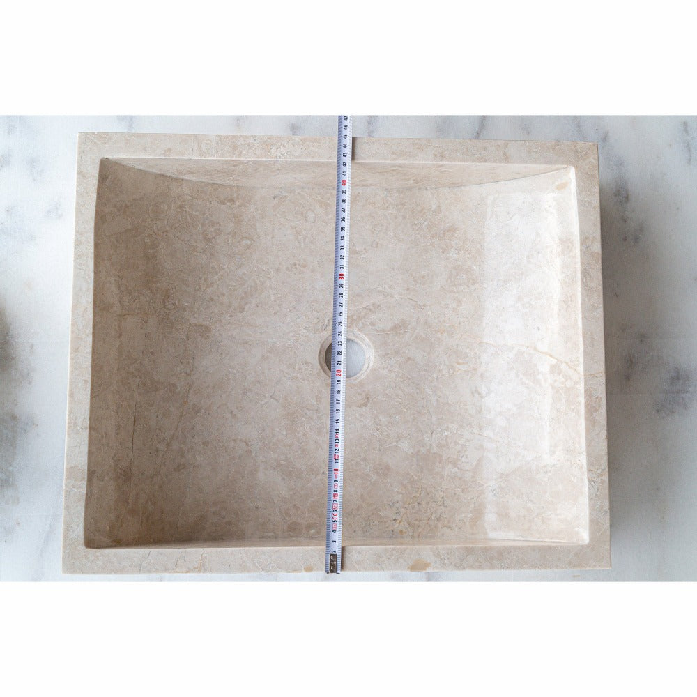 Cappuccino Beige Natural Marble Rectangular Above Counter Vessel Sink 18x21.5 Inch