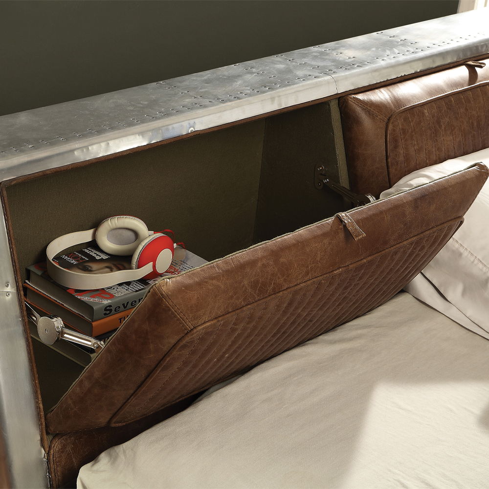 Brancaster - Queen Bed - Retro Brown Top Grain Leather & Aluminum