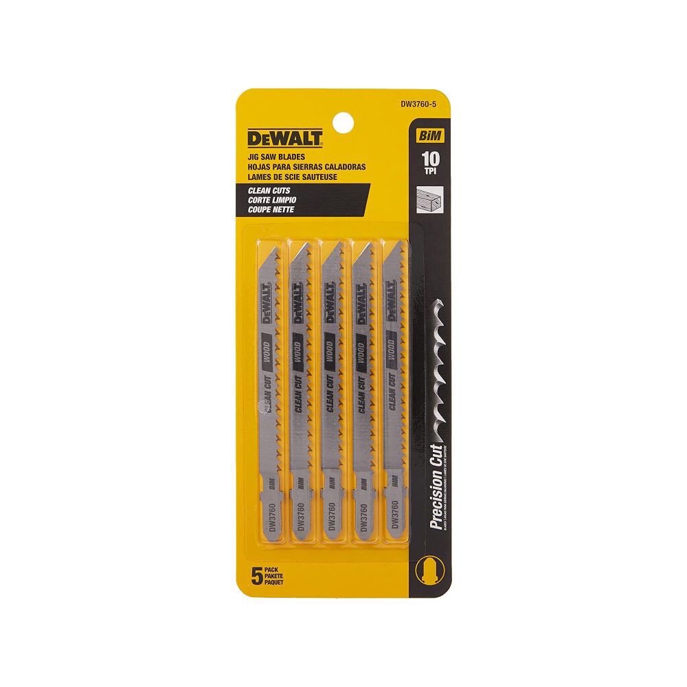DeWalt DW3760-5 4-Inch 10Tpi Fine Finish Wood Cut T-Shank Jig Saw Blade (5-Pack)