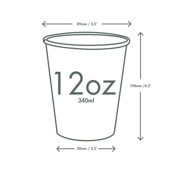 Vegware 12oz Brown Kraft Hot Cup, 89-Series, PLA-Lined (QTY 1000), SKU KV-12G