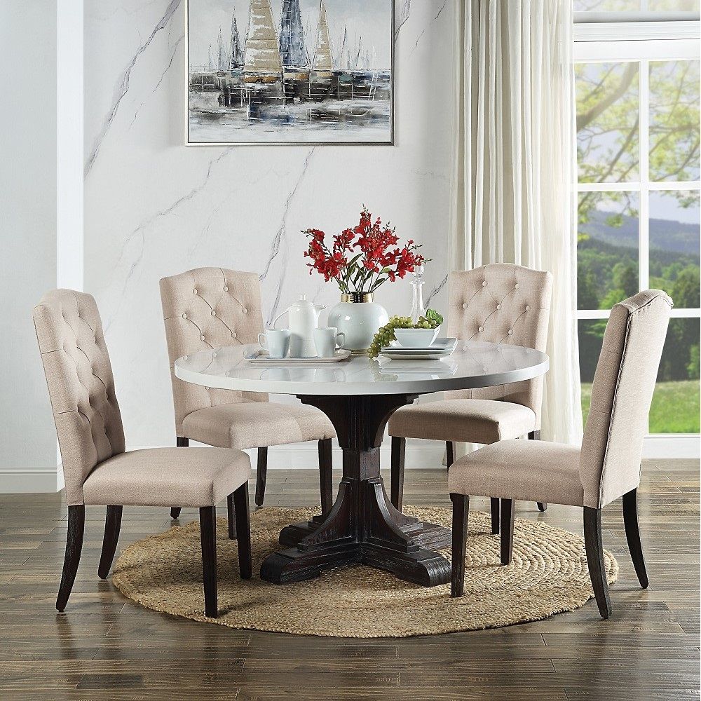 Gerardo - Dining Table - White Marble Top & Weathered Espresso