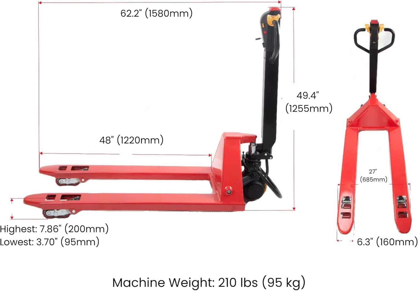 Electric Pallet Truck, 4,400 lb Capacity, Lithium Battery Walk-Behind Pallet Jack for Warehouses, Factories & Loading Docks, Electric Brake