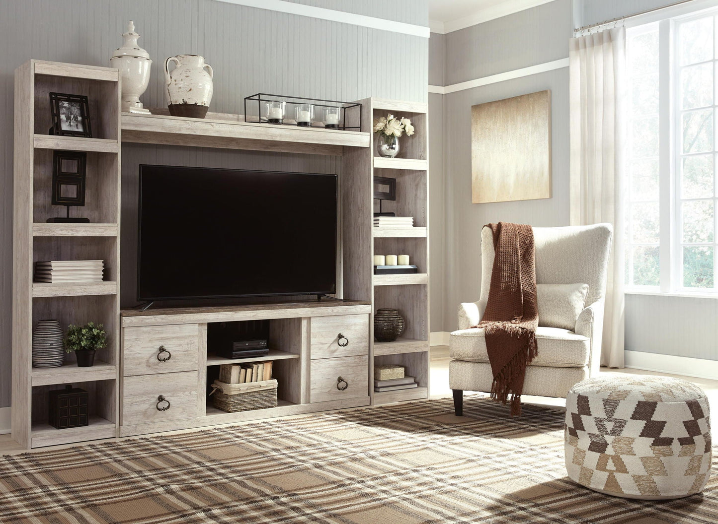 Willowton - 4-Piece Entertainment Center - Whitewash