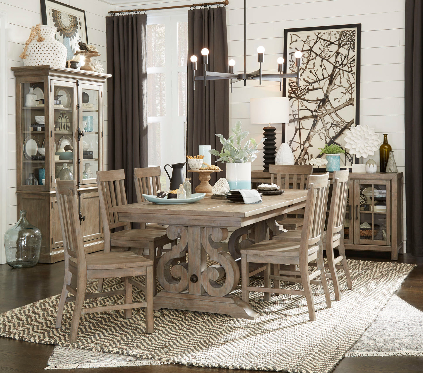 Tinley Park - Buffet Curio Cabinet - Dove Tail Gray