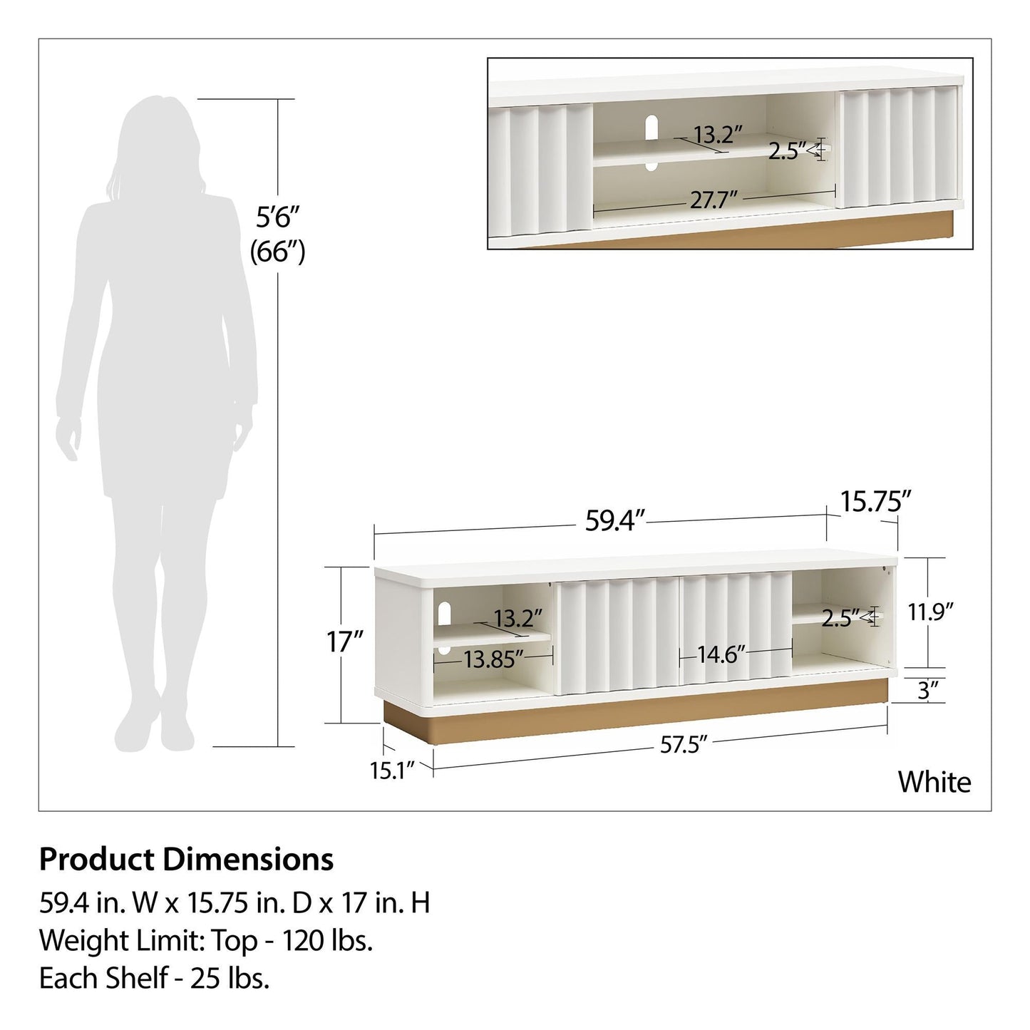 Rene - Scalloped TV Stand For TVs Up To 65" - White