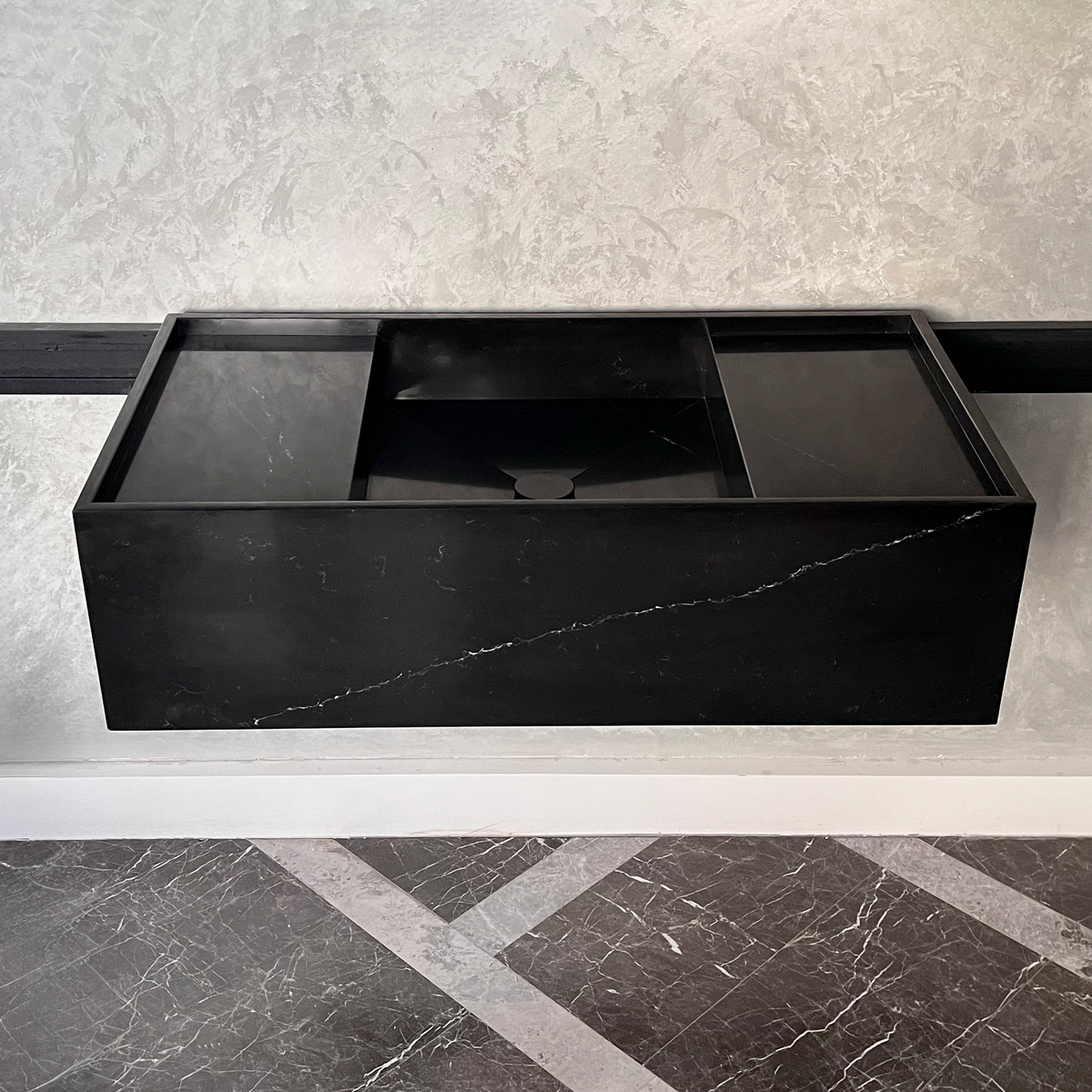 Black Quartz Kitchen Sink Handcrafted Custom Polished Finish Coante Arte Style
