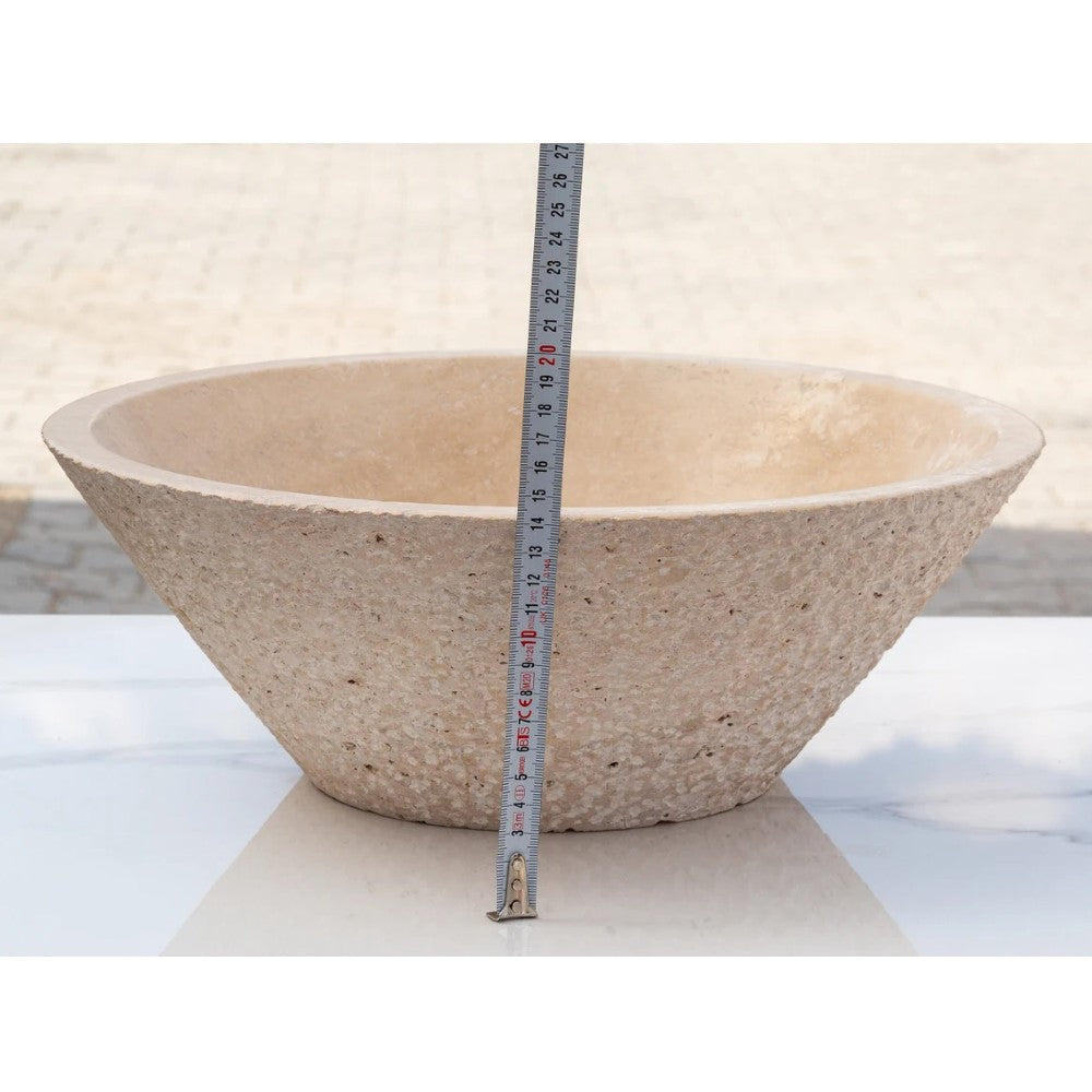 Light Beige Turkish Travertine Vessel Sink V-Shape 16x6 Handcrafted Honed Sandblasted