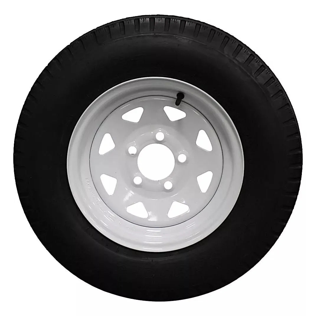 Antego ST185/80D13 Bias Trailer Tire & White Spoke Wheel Assemblies, 6 Ply, 4-Pack