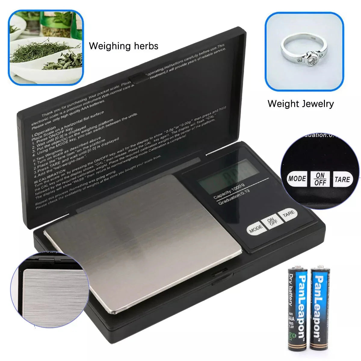 DigiWeigh DW-1000BS Precision Digital Scale – 1000g x 0.1g | Troy, Gram, Ounce, Grain | For Jewelry, Coins, Reloading, Scrap Metals