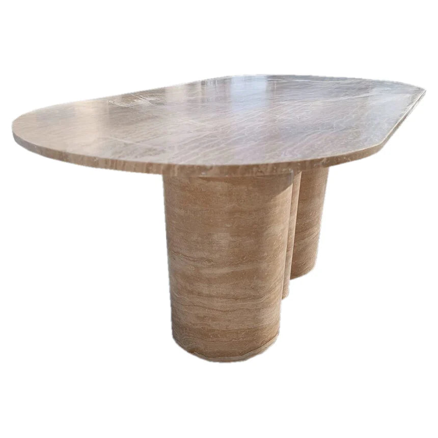 Beige Travertine Vein-Cut Oval Coffee Table with Sculptural Wavy Legs 20W x 40L x 18H