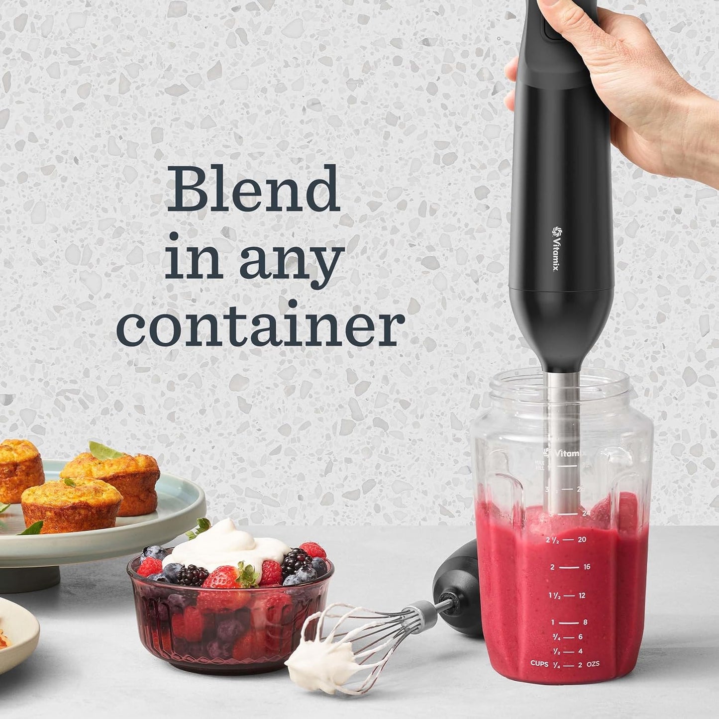 Vitamix 2-Speed Immersion Blender + Whisk Attachment, Professional-Grade Hand Blender with 350-Watt Motor and Stainless-Steel Blade, Black