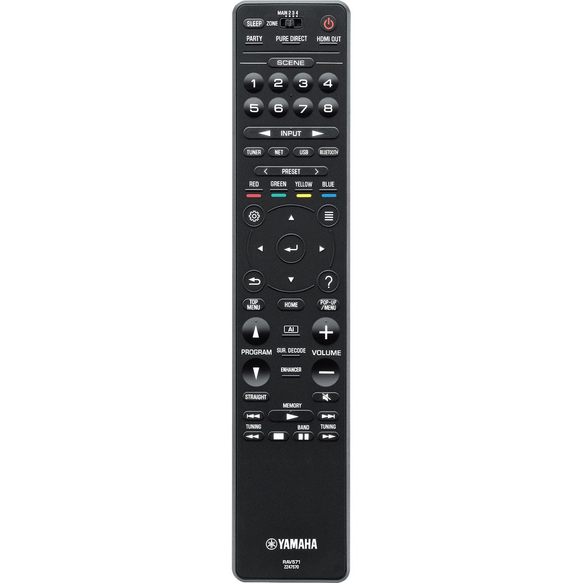 Yamaha RAV571 A/V Receiver Remote Control | Touch Backlighting | Metal | Water resistant - ZZ475700