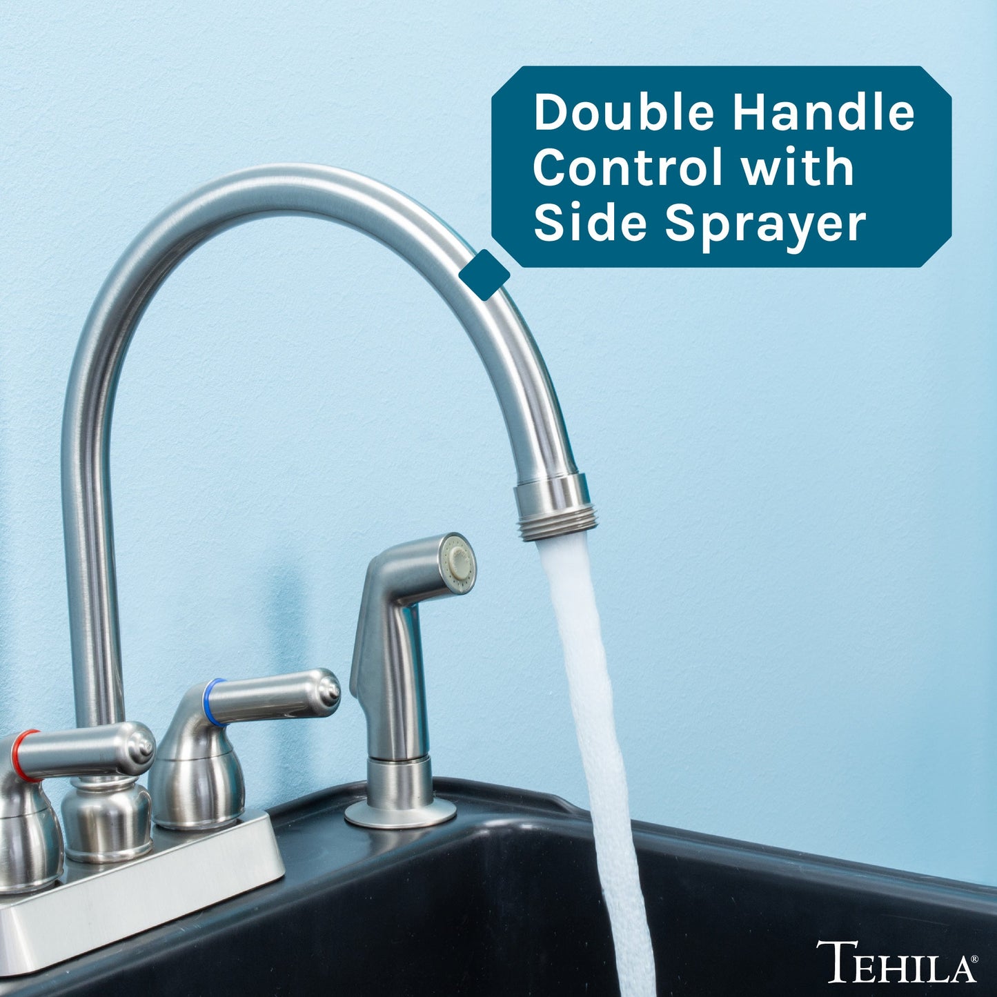 Tehila Stainless Steel Finish Gooseneck Faucet with Side Sprayer