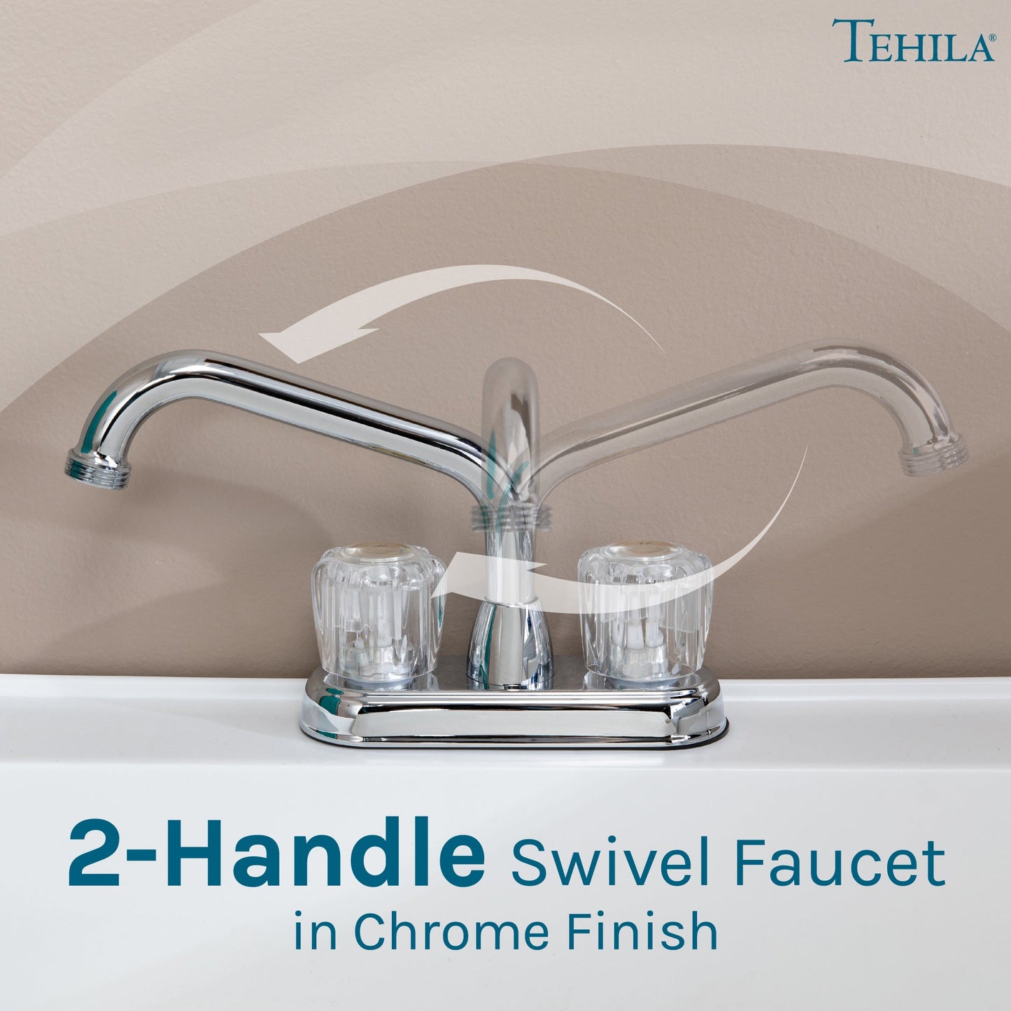 Tehila Standard Freestanding White Utility Sink with Chrome Finish Double Knob Utility Faucet