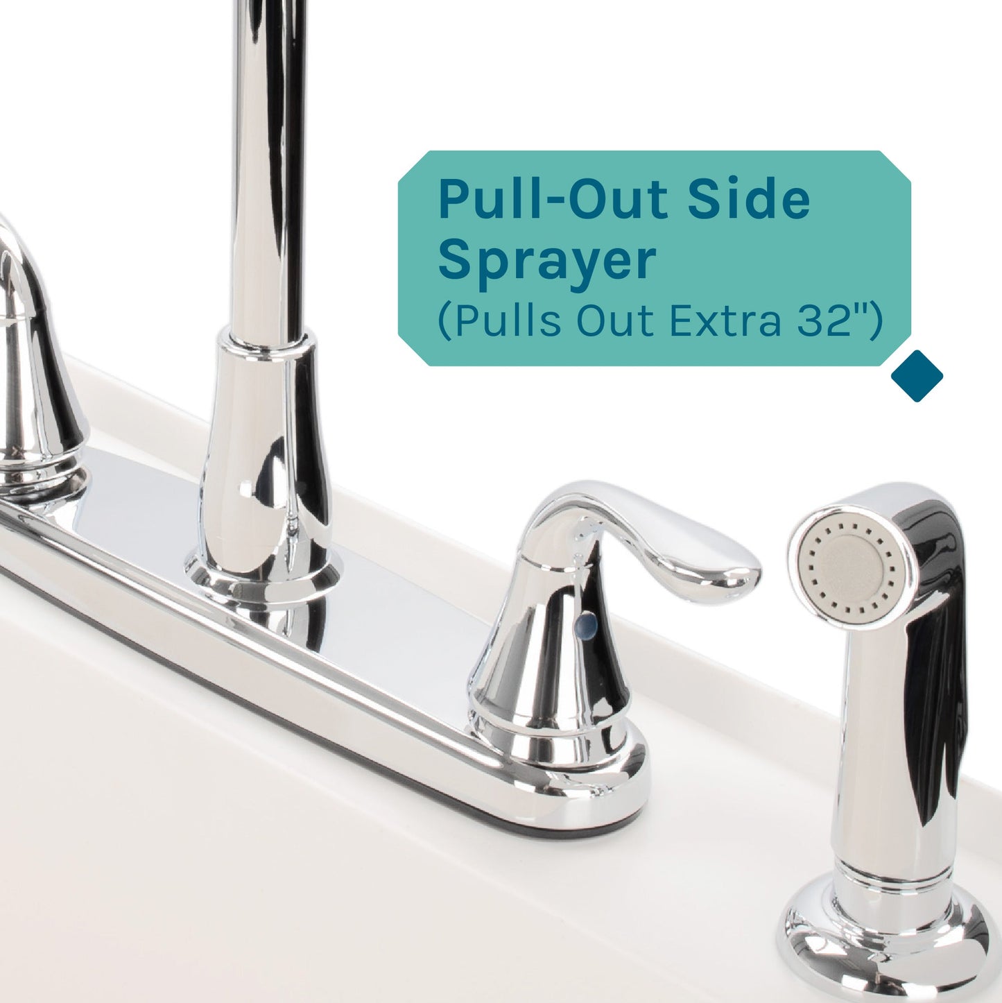 Tehila Standard Freestanding White Utility Sink with Grey Legs and Chrome Finish Wide-set Gooseneck Faucet with Side Sprayer
