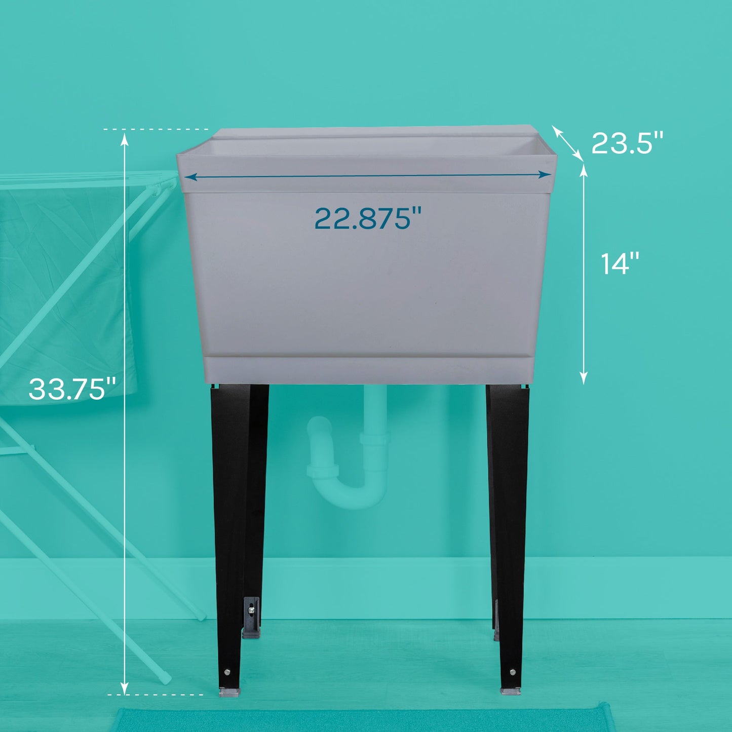 Tehila Standard Freestanding Grey Utility Sink with Black Legs, Water Supply Lines Included