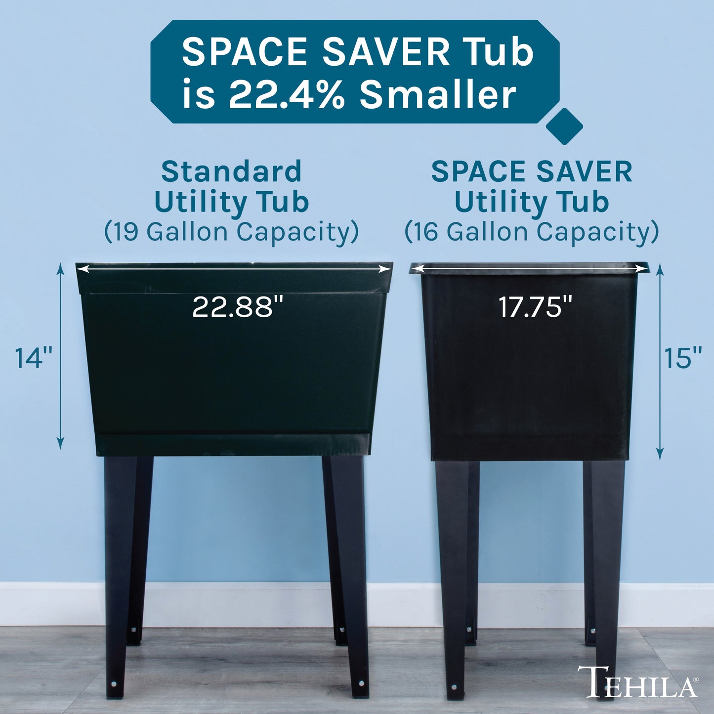 Tehila Space Saver Freestanding Black Utility Sink with Black Finish Low-Profile Pull-Down Faucet