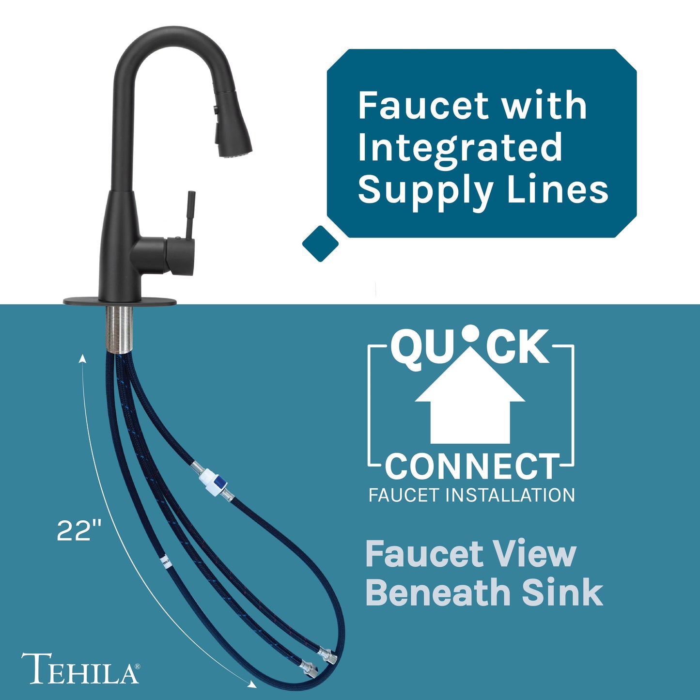 Tehila Space Saver Freestanding Black Utility Sink with Black Finish Low-Profile Pull-Down Faucet