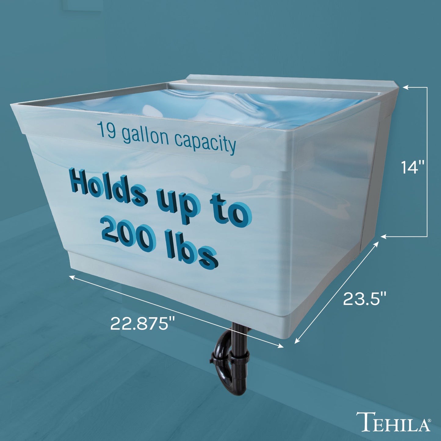 Tehila Standard Wall-Mounted Grey Utility Sink, Water Supply Lines Included