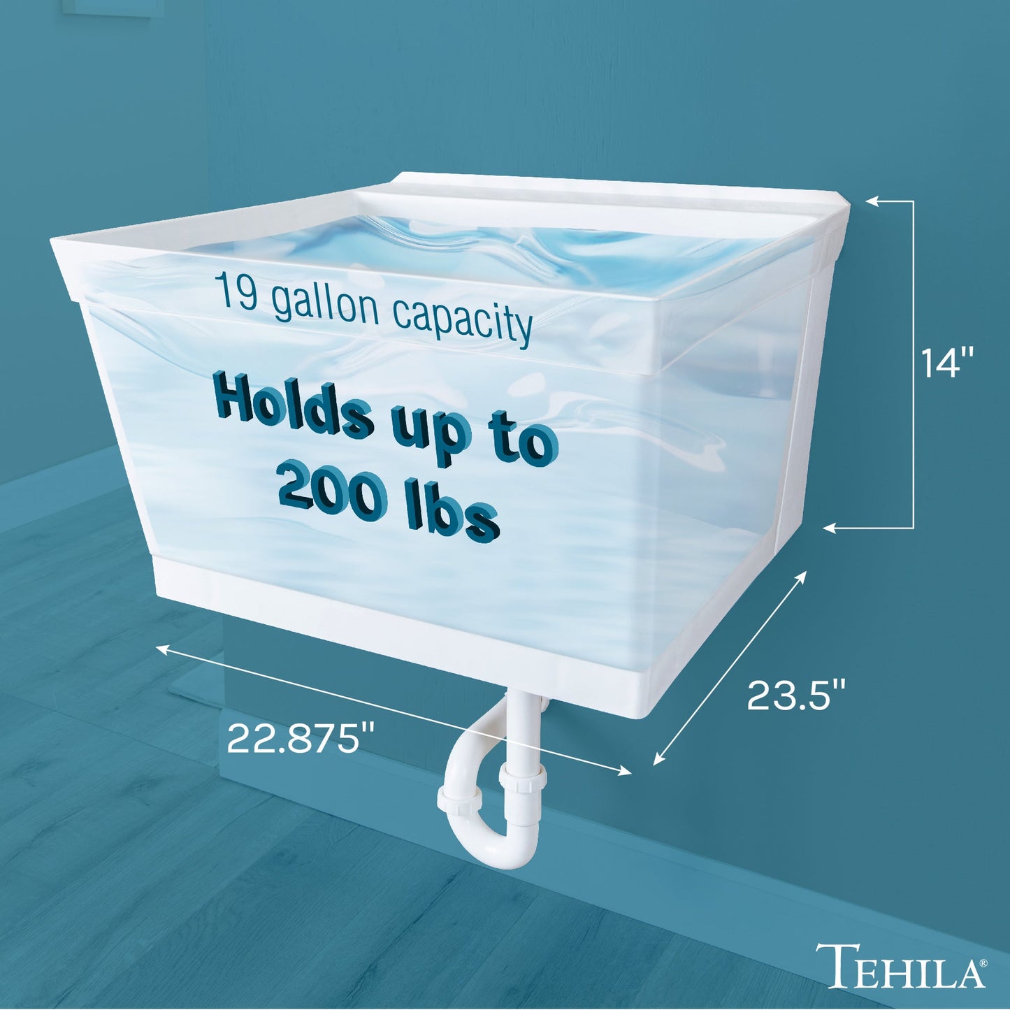 Tehila Standard Wall-Mounted White Utility Sink, Water Supply Lines Included
