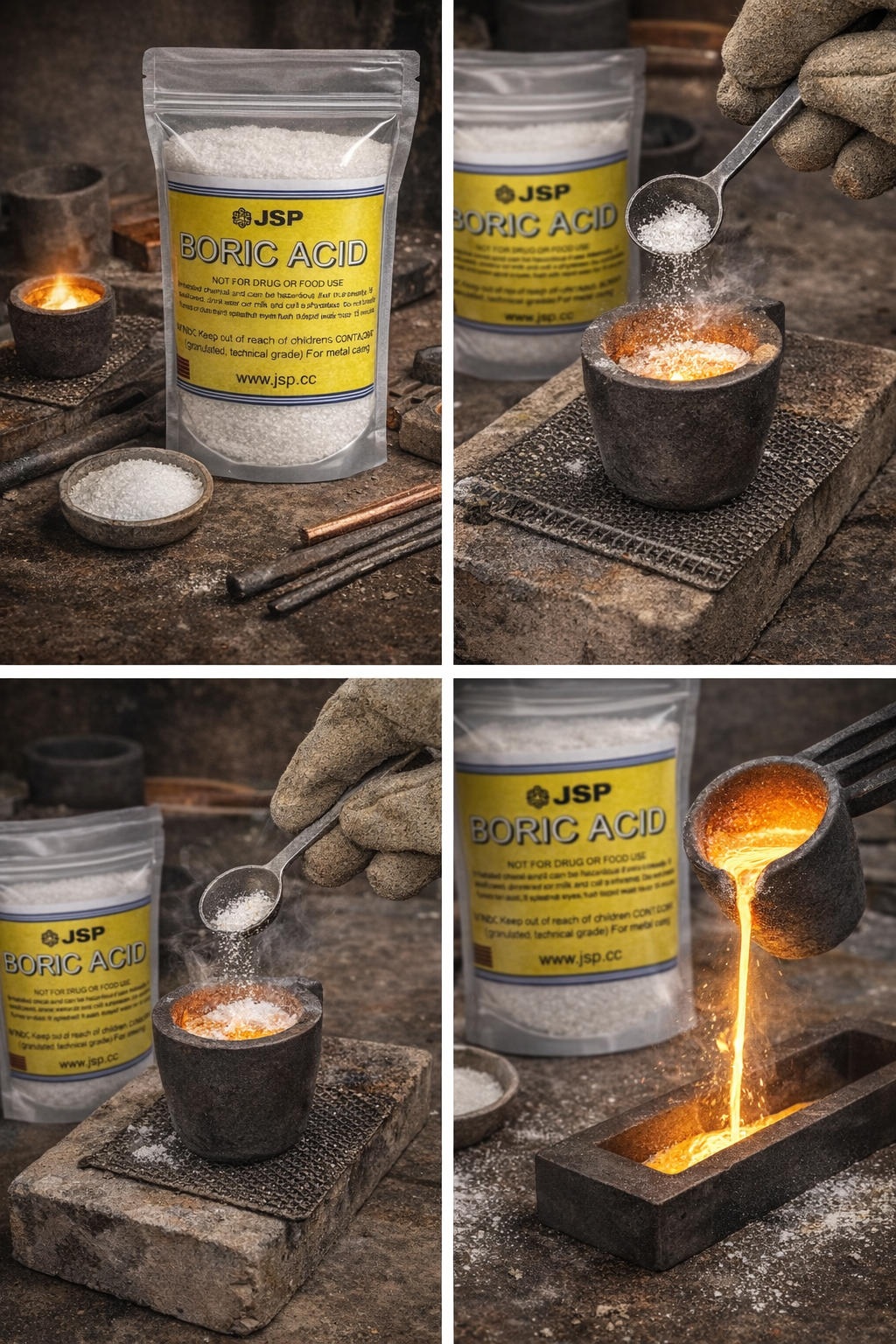 JSP & GTE Boric Acid Powder – 99.9% Pure, Gold Refining & Jewelry Casting, 8–16 oz