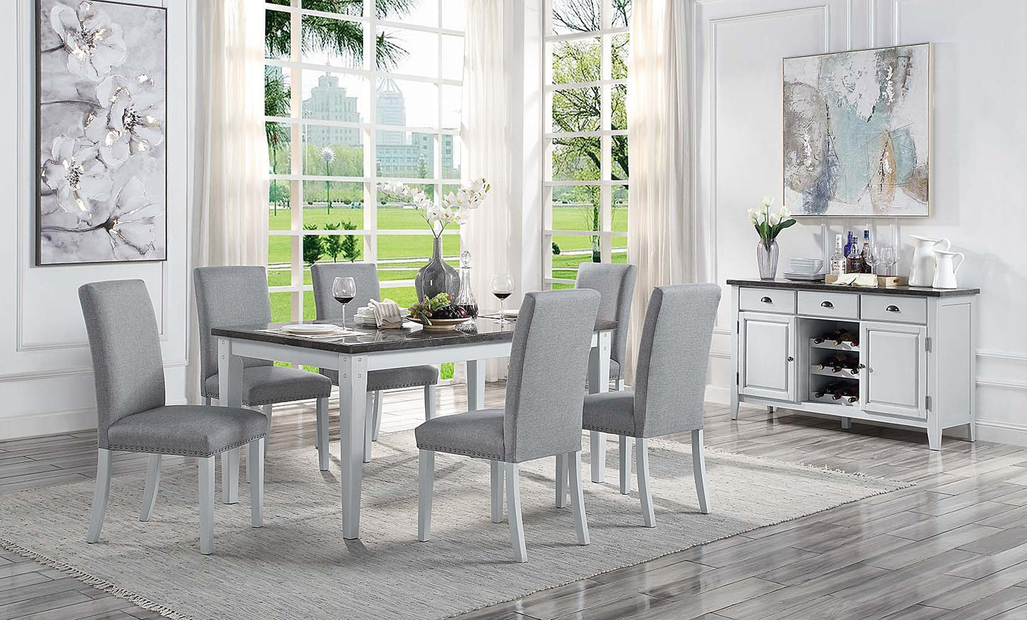 Lanton - Server - Natural Marble & Antique White