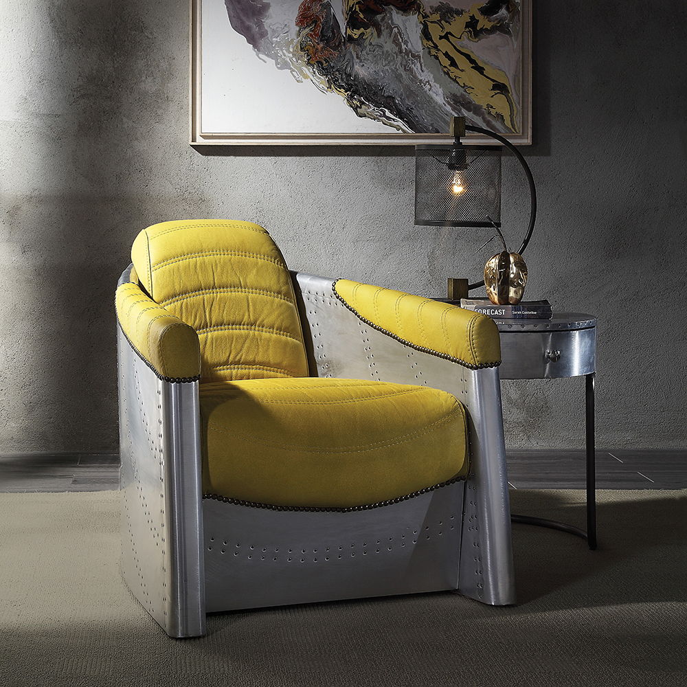 Brancaster - Accent Chair - Yellow Top Grain Leather & Aluminum