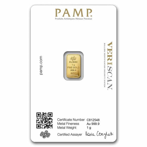 1 Gram Gold Bar PAMP Lady Fortuna VERISCAN .9999 Fine In Assay