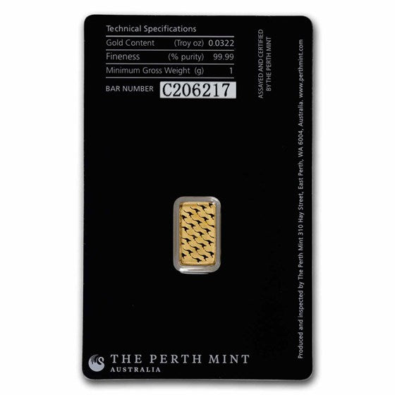 1 Gram Gold Bar 999 Fine Investment Grade Bullion 0.032 Oz