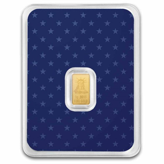 1 Gram Gold Bar 9Fine Mint American Flag Statue of Liberty .9999 Fine