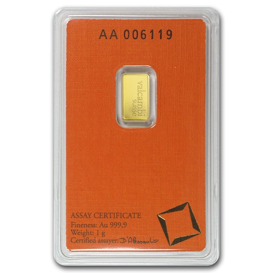 1 Gram Gold Bar Valcambi .9999 Fine In Assay