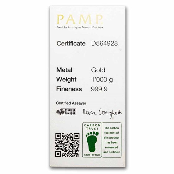 1 Kilo Gold Bar PAMP Suisse Cast .9999 Fine 32.15 Oz