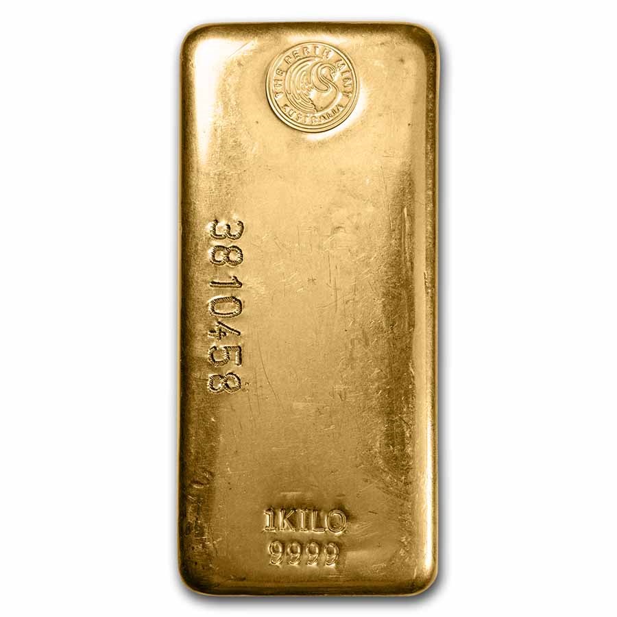1 Kilo Gold Bar Perth Mint Cast-Poured .9999 Fine 32.15 Oz
