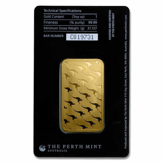 1 oz Gold Bar Perth Mint Swan .9999 Fine In Assay