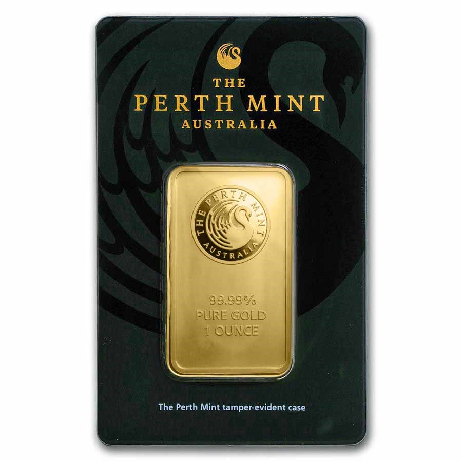 1 oz Gold Bar Perth Mint Swan .9999 Fine In Assay