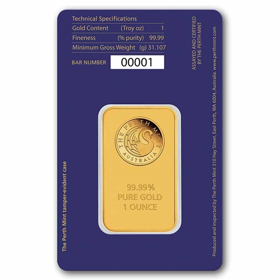 1 oz Gold Bar Perth Mint Swan .9999 Fine In Assay