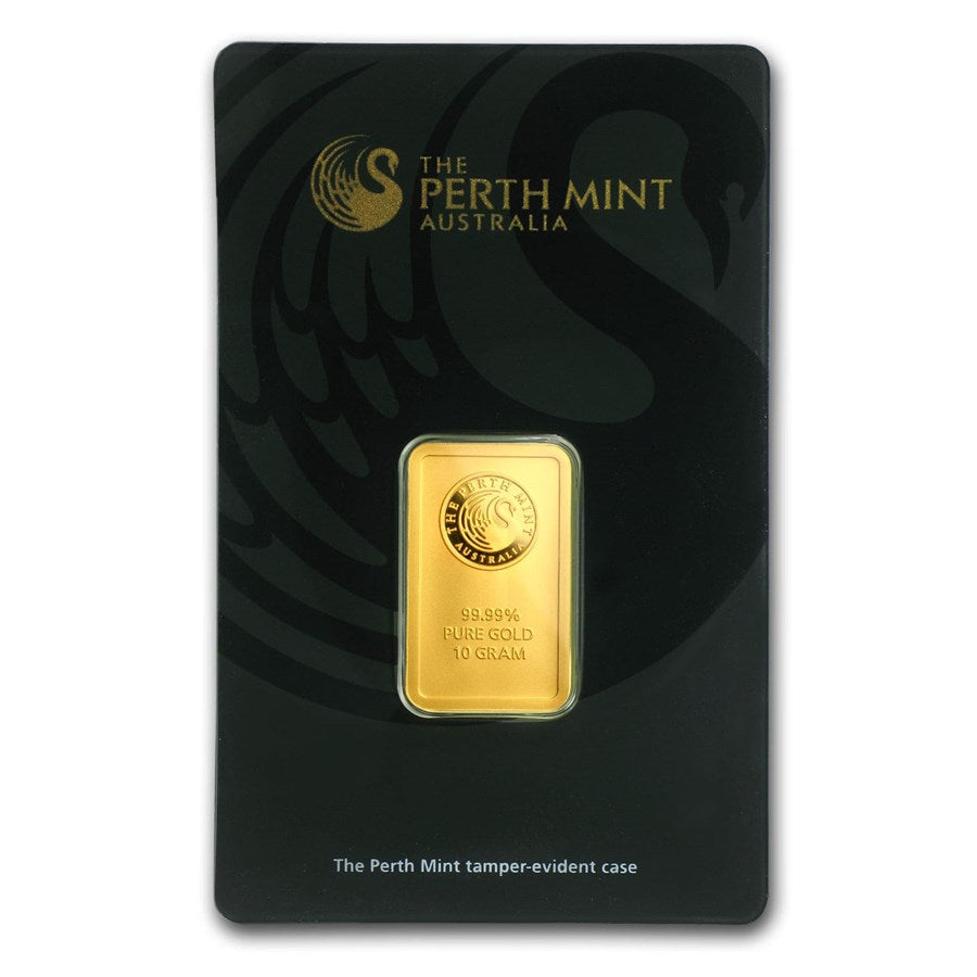 10 Gram Gold Bar Perth Mint .9999 Fine In Assay 0.3215 Oz