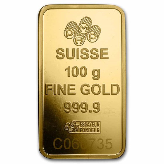 100 Gram Gold Bar PAMP Lady Fortuna Veriscan .9999 Fine In Assay 3.215 Oz