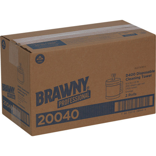 Brawny® Professional D400 Disposable Cleaning Towels With Bucket 9.90" Width x 13" Length - 200 Sheets/Roll - Orange - 2 / Carton (20040)