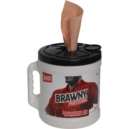 Brawny® Professional D400 Disposable Cleaning Towels With Bucket 9.90" Width x 13" Length - 200 Sheets/Roll - Orange - 2 / Carton (20040)