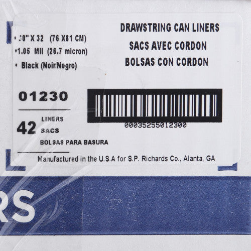 Trash Can Liners Medium Size - 30 gal Capacity - 32" Length x 30" Width x 1.05 mil (27 Micron) Thickness - Low Density - Black - Resin - 42/Box - 1 / Carton (GJO01230)