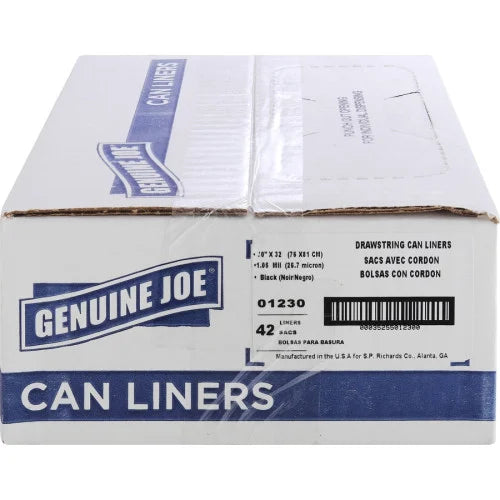 Trash Can Liners Medium Size - 30 gal Capacity - 32" Length x 30" Width x 1.05 mil (27 Micron) Thickness - Low Density - Black - Resin - 42/Box - 1 / Carton (GJO01230)
