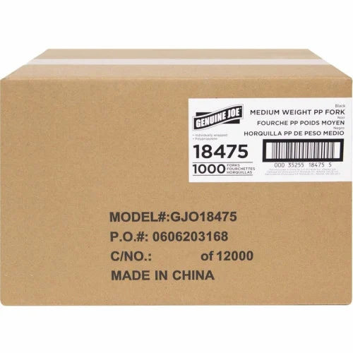 Genuine Joe Medium-weight Individually Wrapped Forks Fork - Breakroom - Disposable - Black - 1000 / Carton (GJO18475)