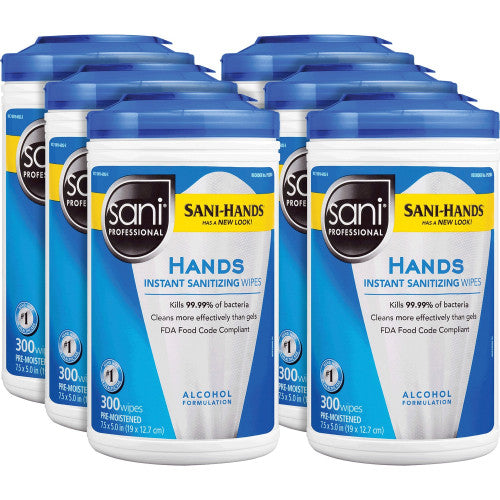Hands Instant Sanitizing Wipes, 7.5 x 5, 300/Canister, 6/Carton (P92084CT)