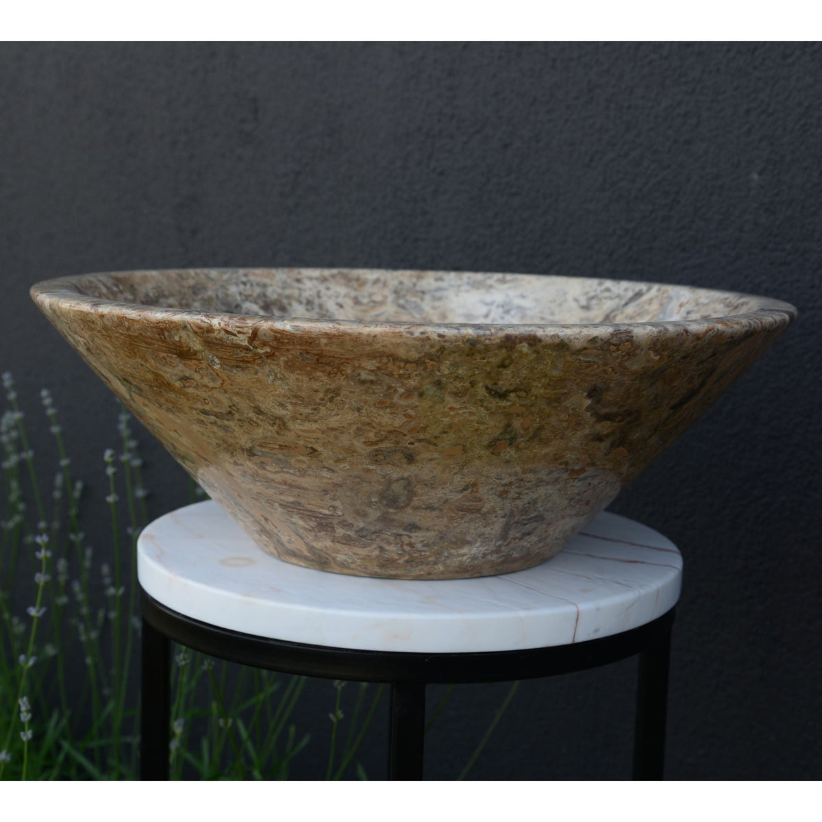 Valencia Travertine Conical Stone Vessel Sink Handmade Carved